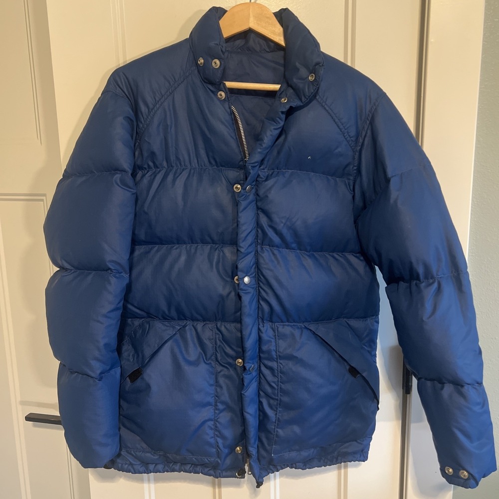 Vintage Woolrich Jacket Mens Small Blue Goose Down Puffer Coat Winter Nylon 90s